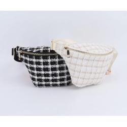 New Low MOQ 24 Hours Delivery Designer Checked Tweed Running Belt Waist Bag Custom Women Waist Bag Fanny Pack Crossbody