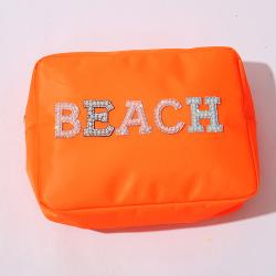 Stock Neon Orange Nylon S M L XL Size DIY Makeup Bag Zipper Pouch Travel for Women and Girls Large Cosmetic Bag
