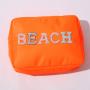 Stock Neon Orange Nylon S M L XL Size DIY Makeup Bag Zipper Pouch Travel for Women and Girls Large Cosmetic Bag