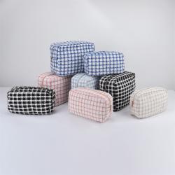 24 Hour Delivery Large Capacity Portable Soft Tweed Travel Cosmetic Makeup Standup Pouch Checked Organizer Toiletry Bag