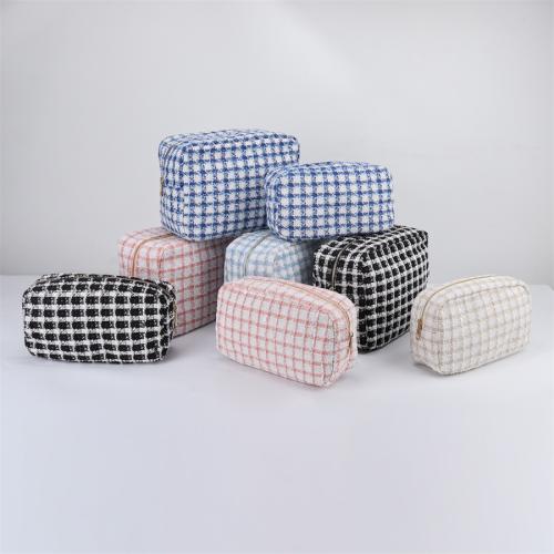 24 Hour Delivery Large Capacity Portable Soft Tweed Travel Cosmetic Makeup Standup Pouch Checked Organizer Toiletry Bag