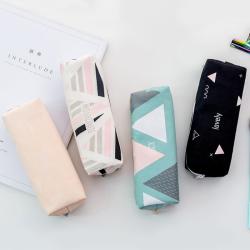 Classic School Student Large Capacity Zipper Pencil Bag Pouch Stationery Supplies Canvas Geometry Pattern Pencil Bag