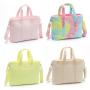 Stock Baby Pink Lilac Yellow Lilac Rainbow Fur Big Capacity Handbag Shoulder Bag Lightweight For Women Purse Terry Tote Bag