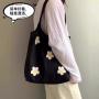 Women's Canvas Bag Reusable Shoulder Schoolbag with Cartoon Flowers Custom Logo Shopping Tote Bag
