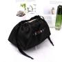 Hot Sale Black Round Bottom Satin Drawstring Cosmetic Boxs Gift Storage Pouch Custom Satin Silk Dust Hair Bag