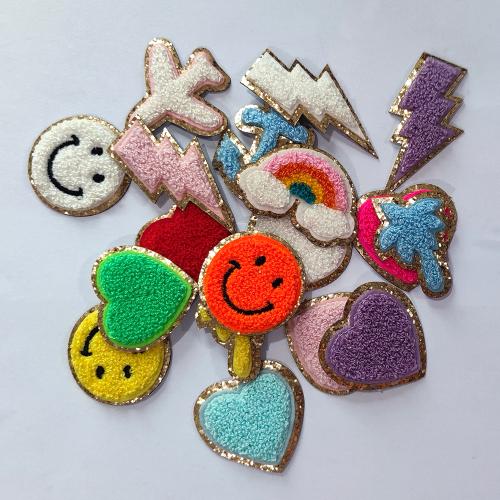 New Original&Arrival Custom Colorful Embroidery Glue Stick Iron on Plane/Anchor/Palm Tree/lightning/smiley/heart Sticker Patches