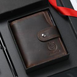 XL285 Men's Genuine Leather Short Wallet Soft Comfortable Purse Gift Packaging Box Card Holders Accept Customized Logo