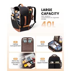 LOVEVOOK TSA Carry On Flight Approved Luggage Backpack 40L Waterproof Weekender Bag with 3 Cubes Travel Backpack for Women Men