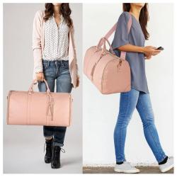Factory Wholesale Women Carry On Garment Bags Weekend Overnight Duffel Bag Large PU Leather Duffle Bag with Shoes Compartment