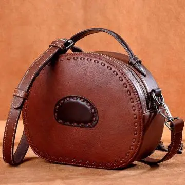 2021 Autumn And Winter Creative New Designer Luxury Women Fashion Small Round Bag Retro Genuine Leather Shoulder Bag Cross Body