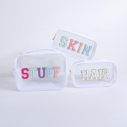 Keymay Custom Embroidery S M L XL Toiletry Bag Set Waterproof Handle Portable Zipper Letters Cosmetic Organizer Clear Makeup Bag