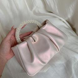 Solid color pleated high-end fairy like pearl small handbag