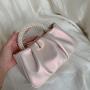 Solid color pleated high-end fairy like pearl small handbag
