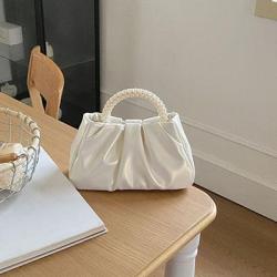 Solid color pleated high-end fairy like pearl small handbag