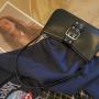 Retro Cold Wind Leather Buckle Design Black Handbags Female  Single Shoulder Bag