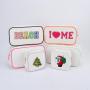 Keymay Custom Personalized Embroidery Letter Cosmetic Bag Travel Organizer Zipper Pouch Canvas Makeup Bag