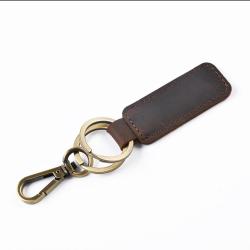 Custom Logo Vintage Genuine Leather Keychain Holder Crazy Horse Leather Men Women Car Key Organizer Case Holder