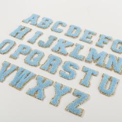 Factory Self-Adhesive Glitter Base Letter Patches A-Z 26 Alphabets Full Sets DIY Sticker Patch Monogram Chenille Letter Patches