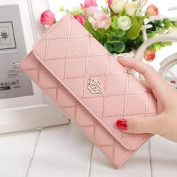 2024 new PU women's wallet long tri-fold Korean style clutch bag buckle diamond crown multi card bag women purses
