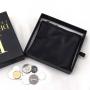 Custom Logo Printed Black Leather Zipper Coin Cosmetic Storage Pouch  Soft PU Leather Zipper Bag