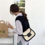 Custom Hard Single Shoulder Handbag Canvas Joining PU Leather Wristlets Hand Bag Ladies Crossbody Bag Fashion Women's Saddle Bag