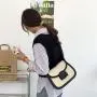 Custom Hard Single Shoulder Handbag Canvas Joining PU Leather Wristlets Hand Bag Ladies Crossbody Bag Fashion Women's Saddle Bag