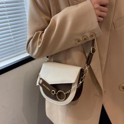 HR439 Mini Niche Design Women's Bag PU Cover Montage Single Shoulder Crossbody Bag Girls' Fresh Vintage Chain Small Saddle Bag