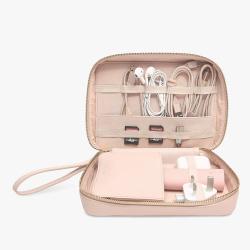 Custom Fashion Storage Bag With Multi Elastic Slots Pocket Function Pink Travel Electronics Cable Organizer Bag
