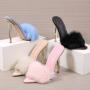 2021 genuine rabbit fur fashion thin high heel ladies slippers