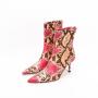 Bottes Femme Fashion Designer Embossed Pu Ladies Pointy Toe Thin Heel Short Boots Women Kitten Heel Ankle Booties