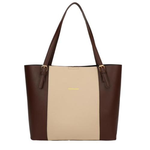 ZR539 Women's Bag PU Contrasting Color Retro Stitching Fashion Working Portable One Shoulder Female Girl Tote Bag Shopping Bag