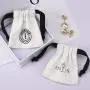 Custom Logo Printed Mini Cotton Canvas Jewelry Bag Drawstring Brush Canvas Earring Ring Packing Jewelry Pouch