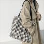 Large Capacity Retro Houndstooth Pattern Canvas Shoulder Bag Portable Shopping Bag Custom Logo Female Handbag Autumn-Winter
