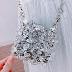 Custom 2024  Wedding Clutch Mini Acrylic Crystal Glass Chain Bag  Handmade Beaded Messenger Transparent Phone Bag