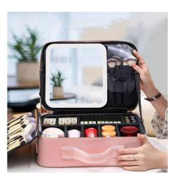 CY011 Professional Handheld Zip LED with Light Mirror Make-up Desktop Organizer Designer Bag Portable Battery cosmetic Case