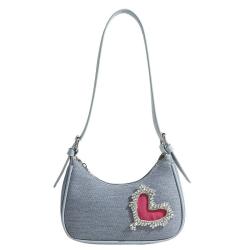 French Fairy Bag This Year Popular Denim Bag 2024 New French Niche Rhine-Diamond Underarm Bag Female Senior Sense