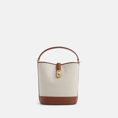 2024 New Fashion Handbag For Women Pu Leather and Canvas Vintage Bucket Bag For Ladies