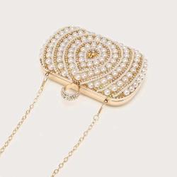 Custom Fashion Womens rhinestone hand bags clutch bridal purse with BIG pearls beads pearl evening party bag sac tendance 2024