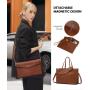 LOVEVOOK 2pcs 15.6in Vintage Leather Tote Bag Business Work Bags Office Briefcase with Clutch Purse Handbag Laptop Bag for Women