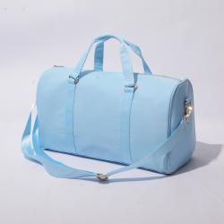 Stock New Ice Blue Durable Nylon DIY Personal Name Weekender Bag Overnight Carry-on Tote With Inner Pocket Sport Gym Duffel Bag