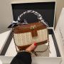 2024 Factory wholesale Box Handbags Young Lady Summer Straw Beach Box bags With Scarf Lady fashion design purses For Ladies
