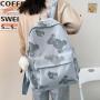 HR034 Korean Version Sen Series Girls Bag Nylon Waterproof Printed Campus Backpack Tourism Colorful Bear Interior Patch Bag