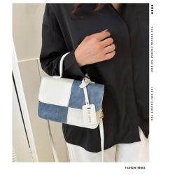 ZR524 Woman PU Retro Bag Daily Life Girl Horizontal Color Block Square Single Bag Girl Magnetic Button Underarm Versatile Bag