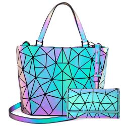 Lovevook women handbag luxury shoulder bag set folding Totes crossbody bag female purse and wallet for ladies luminous color