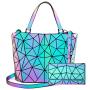 Lovevook women handbag luxury shoulder bag set folding Totes crossbody bag female purse and wallet for ladies luminous color
