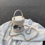 Hot sale women chain transparent bucket bag fashion designer clear PVC hand bag for women