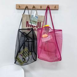 Summer fashion foldable transparent mesh nylon shoulder bag light all match travel handbag shopping bag