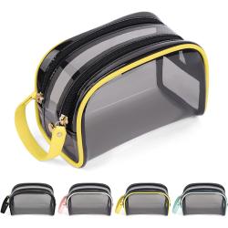 Custom Logo PVC Transparent Cosmetic Organizer Bag Clear Travel Toiletry Makeup Pouch Bags With Double Zipper
