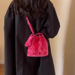 Direct Selling Korean Style Embroidered Drawstring Handbag 2024 New Single Shoulder Crossbody Bag Fashion Mini Bucket Bag