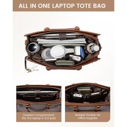 LOVEVOOK 15.6 17 Inch Laptop Handbags for Office Ladies Large Leather Tote Work Bag Women Waterproof Business Computer Briefcase